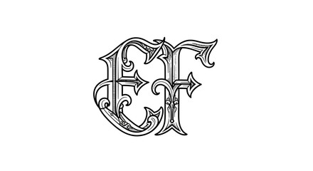 Intricate vintage EF monogram design featuring ornate embellishments and gothic lettering