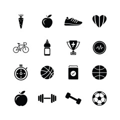 Health, fitness, and sport vector glyph icons for active life