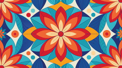 Vibrant floral geometric pattern, abstract seamless art background.