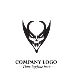 Head of Vampire Logo Symbol in Black on the White Background with Gothic Horror Vector Design