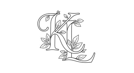 Elegant monogram design featuring intertwined letters 'K' and 'L' with botanical accents forming a