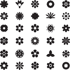 Black and White Flower Silhouette Set,
Floral Vector Icons Collection,
Decorative Blossom Pattern Design