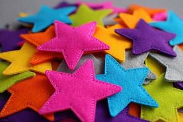 Colorful felt stars in bright hues on a neutral background for vibrant decor or creative projects ? perfect for crafting, design inspiration, or festive themes