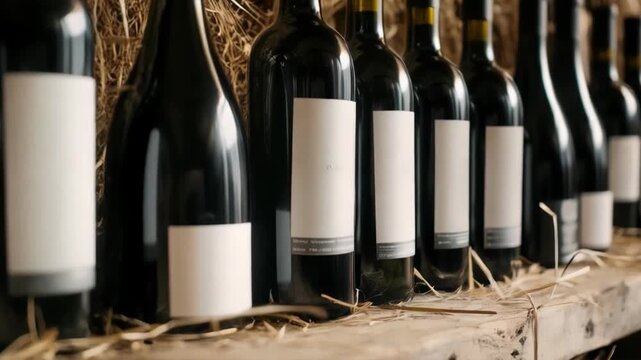 Neat rows of wine bottles in wooden crates lined with straw create a cosy atmosphere and serve as a backdrop for presentations by wine companies or restaurant menus.
