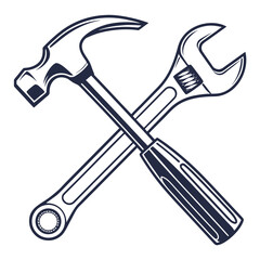Crossed hammer and adjustable wrench icon