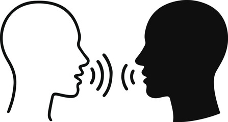 Minimalist Human Head Silhouette Vector with Sound Wave Lines