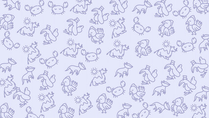 Seamless cute animal pattern with violet outline on light lavender background