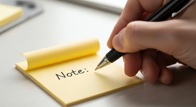 Hand writing note on yellow sticky paper