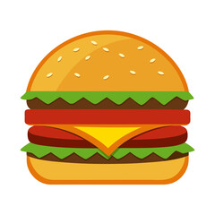 Delicious beef cheeseburger isolated on a white background with lettuce, tomato, and sesame seed bun, perfect for fast food illustration