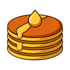 Homemade stack of sweet delicious pancakes with butter and syrup on a white plate isolated for breakfast meal