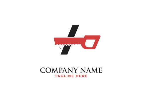 Letter I Saw Logo: A sharp, red handsaw integrated into the letter 'I' , with room to add a company's name and tagline, offering a creative, modern design for carpentry, construction.new year