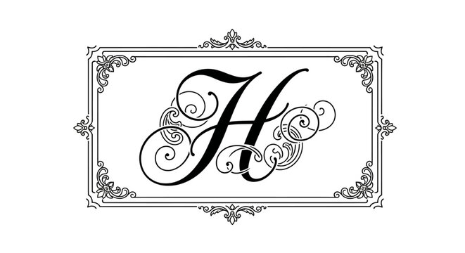 Elegant letter H design adorned with flourish details and a classic decorative border element
