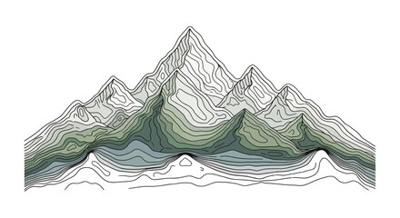 Stylized mountain range illustration with contour lines and soft color gradients for graphic