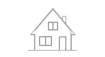 Linear house design, home illustration with windows and chimney on white background