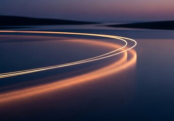 Abstract ethereal waterscape featuring radiant light trails across liquid