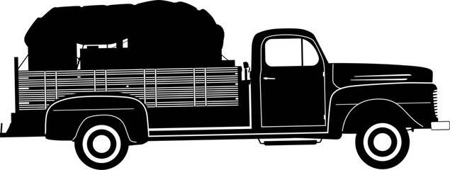 The silhouette of a vintage truck. Vector.