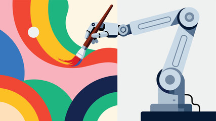 Fototapeta premium Creative AI: Robot Arm Painting Abstract Art with Brush
