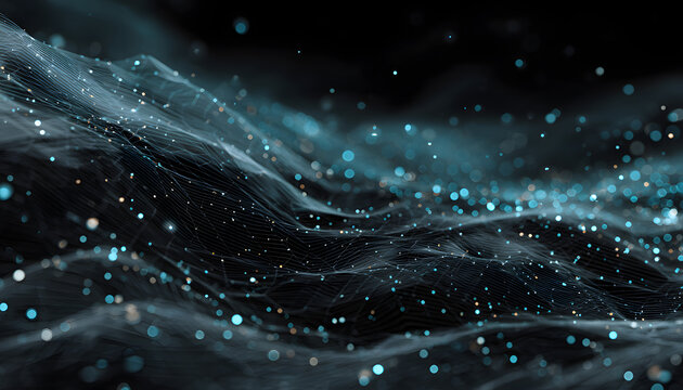 create an abstract digital background featuring a space filled with polygons and dots, reminiscent of 3d wave rendering, the background is designed for photo use