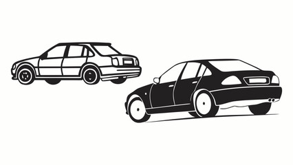 Obraz premium Two Cars Illustration, Automotive Design in Black and White, Car Icons, Transport Vehicles