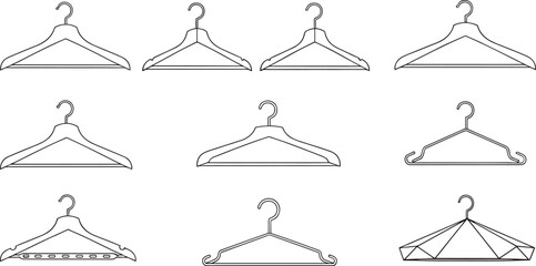 Clothes hanger, wardrobe accessory, garment holder, fashion tool, home storage, cad drawing flat vector illustration