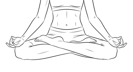 Line art illustration of a woman in the lotus position meditating gracefully for mindfulness and