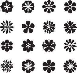 Black and White Flower Silhouette Set,
Floral Vector Icons Collection,
Decorative Blossom Pattern Design