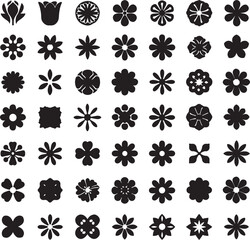 Black and White Flower Silhouette Set,
Floral Vector Icons Collection,
Decorative Blossom Pattern Design
