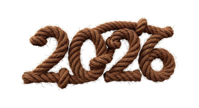 Year 2026 Concept With Rope Texture Forming Numerical Shape on White Backdrop for New Year Celebration and Future Forecast Themes