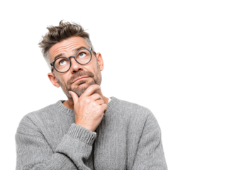 Man with glasses thinking isolated on a transparent background 1