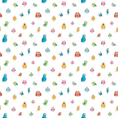 Cute birds seamless pattern. Cute Cartoon birds background. Vector Illustration.