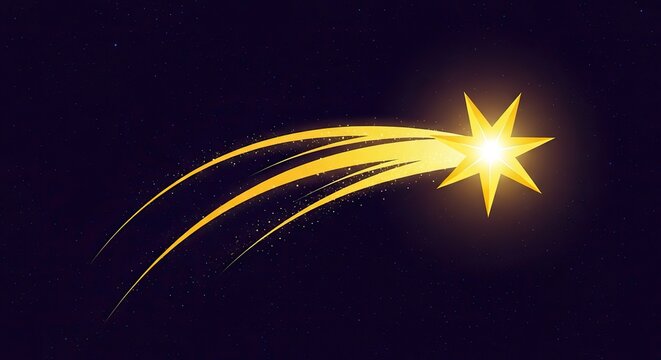 Bright yellow shooting star streaking across night sky