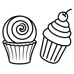 Simple outline drawings of two delicious cupcakes
