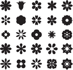 Black and White Flower Silhouette Set,
Floral Vector Icons Collection,
Decorative Blossom Pattern Design