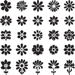 Black and White Flower Silhouette Set,
Floral Vector Icons Collection,
Decorative Blossom Pattern Design