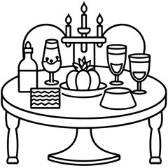 A formal dinner setting with food and drinks laid out