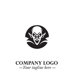 Head of Vampire Logo Symbol in Black on the White Background with Gothic Horror Vector Design