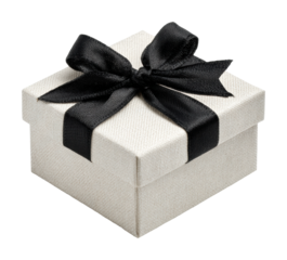 Gift box with black ribbon product elegant isolated on transparent background