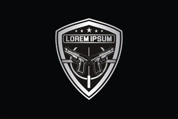 Cross Gun vector image shield badge logo design template