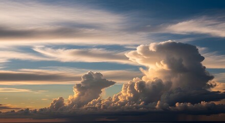 Naklejka premium Dramatic Cumulonimbus Clouds Formed During Golden Hour Under a Vast, Colorful Sky