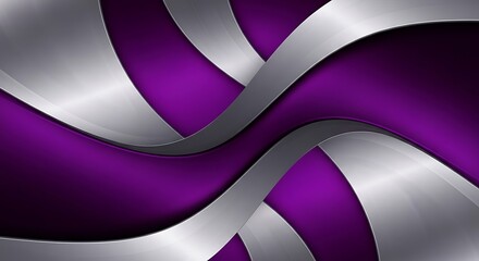 Metallic ribbons intertwined on purple background, elegant modern design