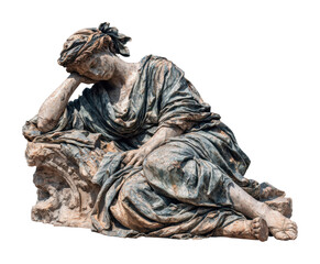 Fototapeta premium Emotional sculpture of a woman museum exhibit installation isolated on transparent background