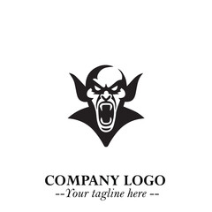 Head of Vampire Logo Symbol in Black on the White Background with Gothic Horror Vector Design