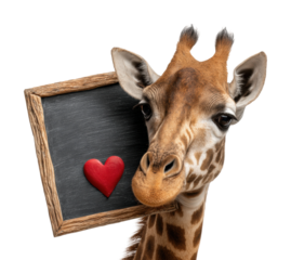 Giraffe expressing love zoo animal portrait whimsical isolated on transparent background