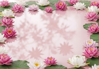 Elegant water lilies with reflections creating a serene and calming scene