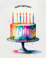 Colorful birthday cake with candles shining brightly for a festive celebration filled with joy