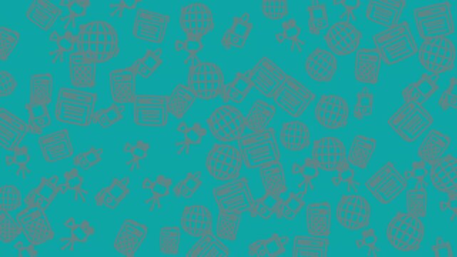 animated technology icon seamless pattern Teal background with gray geometric shapes ideal for modern design projects, presentations, digital art, web graphics, and abstract backgrounds.