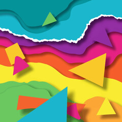 Abstract vibrant multilayered paper cut with geometric shapes in a colorful scheme