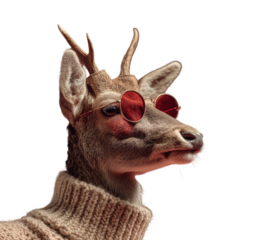 Deer in sunglasses animal portrait whimsical isolated on transparent background