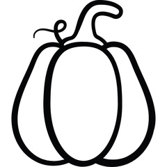 Simple Line Art Outline of a Pumpkin with a Stem and Swirl on a Transparent Background
