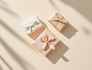 Elegant Pastel Gift Boxes with Bows Under Gentle Sunlight